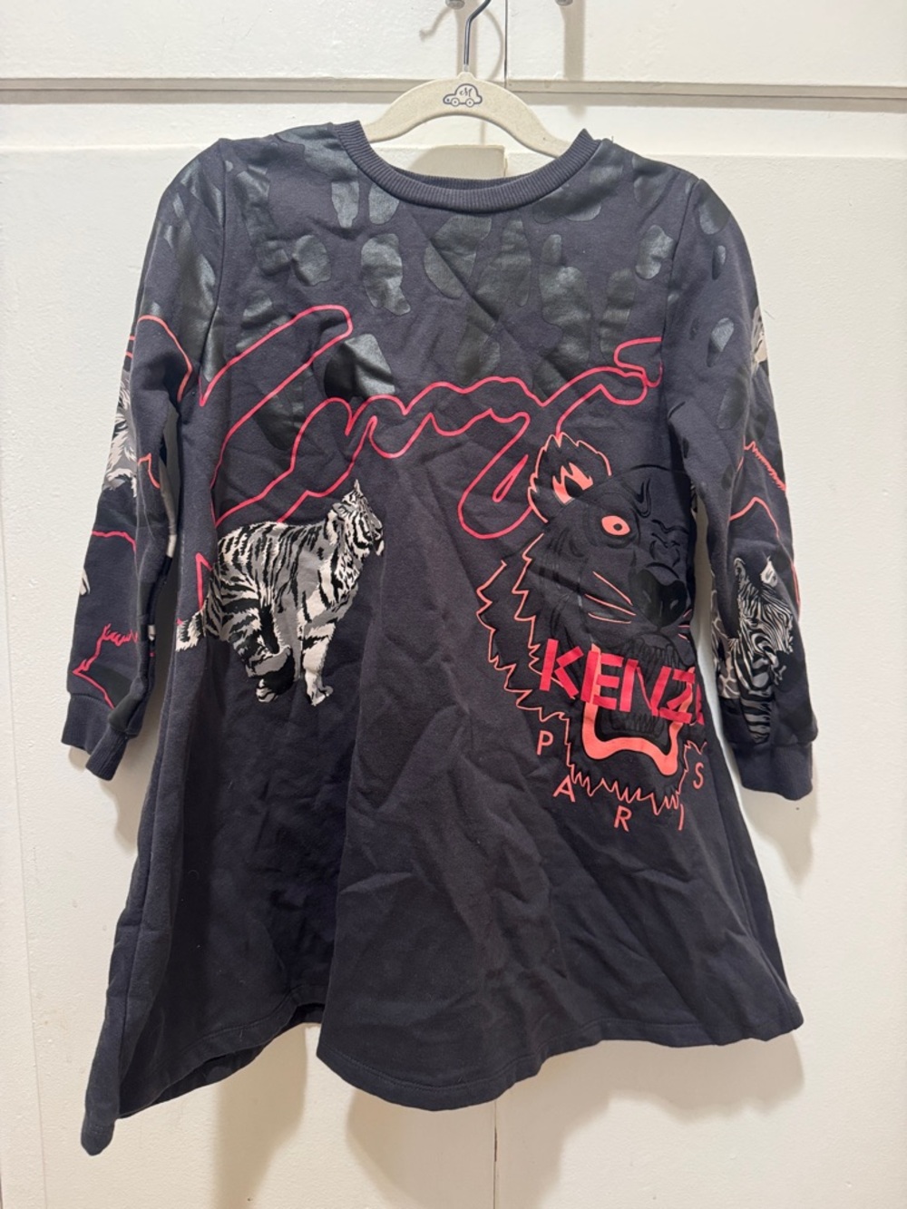 Kenzo Black Dress with Pink Tiger & Zebra Graphics